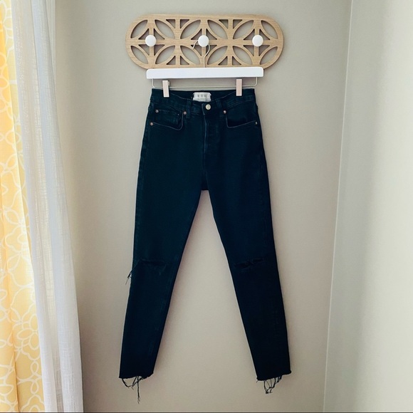 Free People High Rise Button Up Fly Skinny Denim Jeans Black Sz 26 - Picture 1 of 10